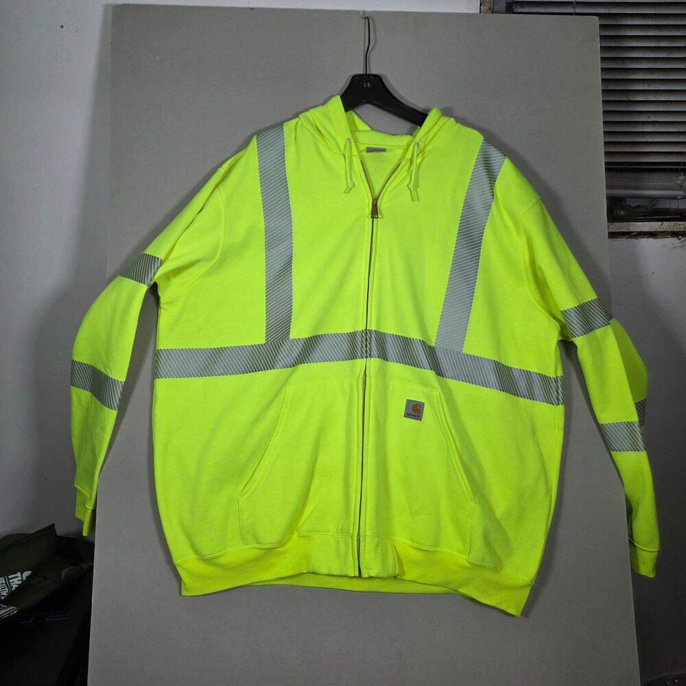 Carhartt 3XL Hi-Vis Reflective Full-Zip Work Hoodie Safety green